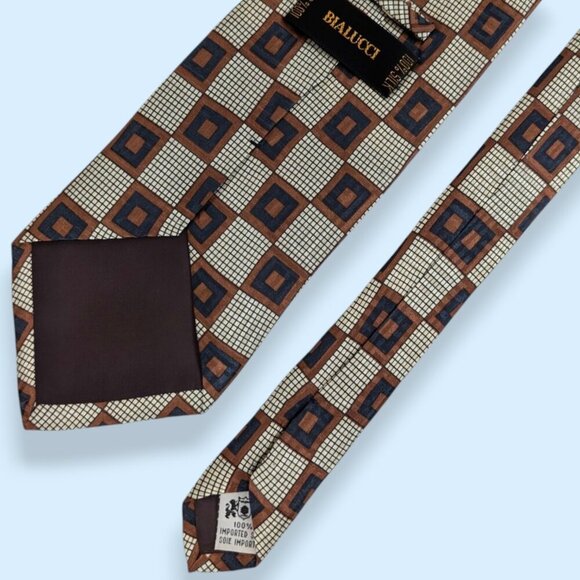 Vintage Bialucci 100% Silk Check Tie - Picture 3 of 4